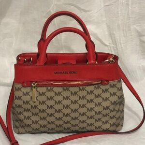 Michael Kors Hailee Red and Tan Satchel
